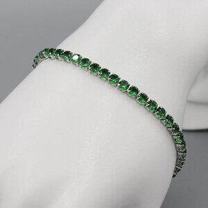 Jewelry bracelet silver tone with green stones sparkly adjustable fashion new